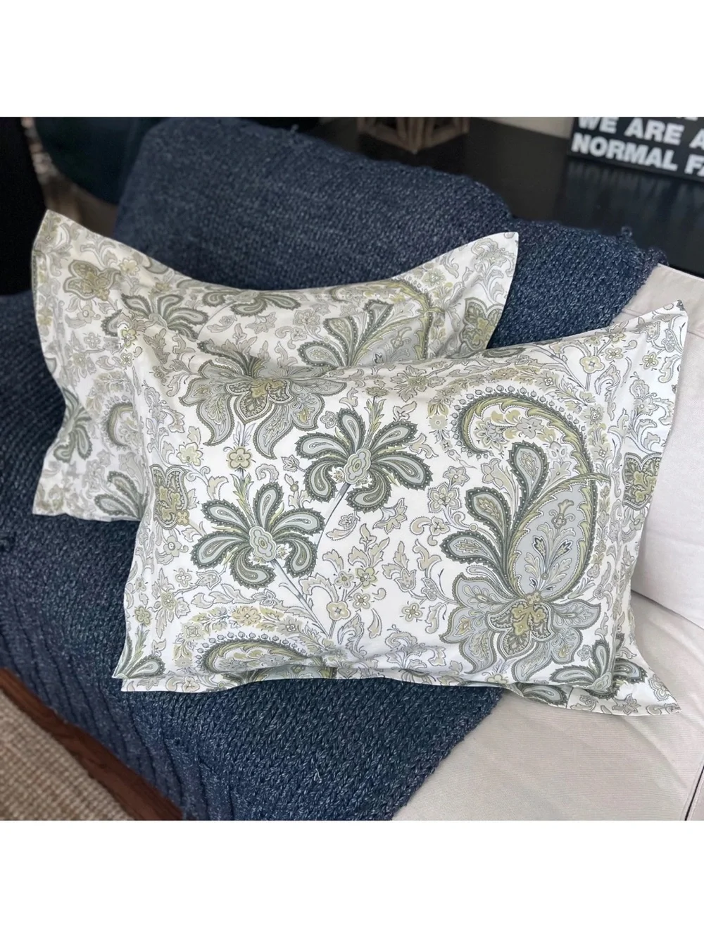 Pottery Barn Paisley Pillowcases in Sage, Blue, and Cream